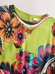 Lime Green Tapestry Print Mini Drapey Long Sleeve Asymmetric Dress - Image 9 of 11