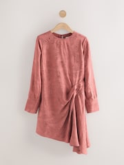 Dusky Pink Mini Drapey Long Sleeve Asymmetric Dress - Image 1 of 3