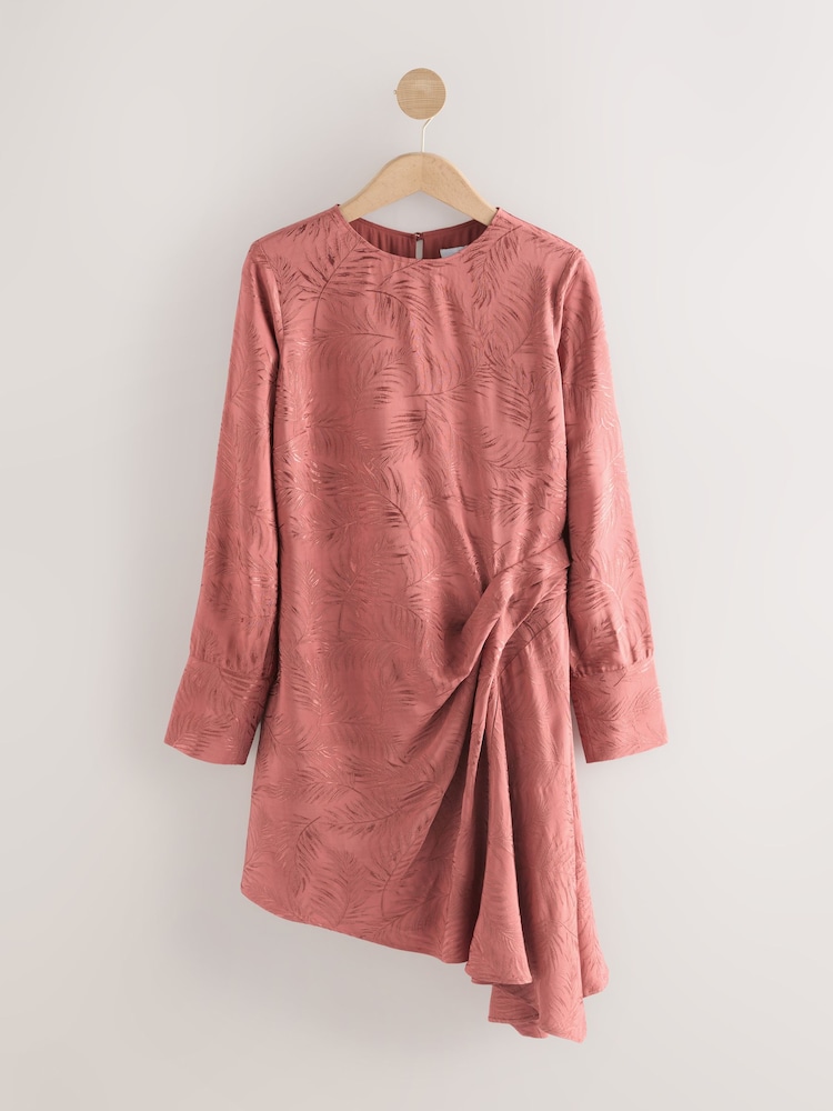 Dusky Pink Mini Drapey Long Sleeve Asymmetric Dress - Image 1 of 3