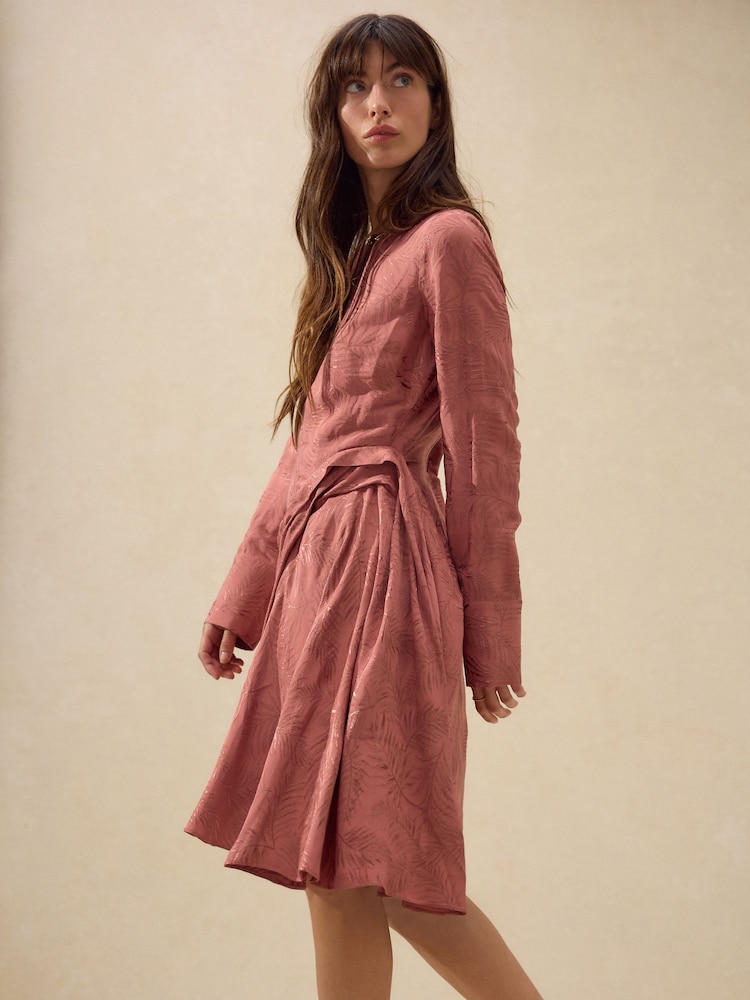 Dusky Pink Mini Drapey Long Sleeve Asymmetric Dress - Image 1 of 7 Dusky Pink Mini Drapey Long Sleeve Asymmetric Dress - Image 1 of 7