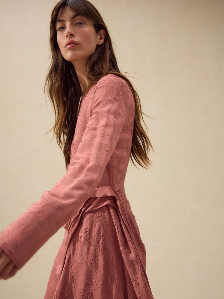 Dusky Pink Mini Drapey Long Sleeve Asymmetric Dress - Image 2 of 7 Dusky Pink Mini Drapey Long Sleeve Asymmetric Dress - Image 2 of 7