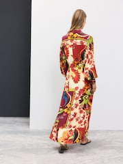 Dark Red Paisley Print Twist Front Maxi Shirt Dress - Image 4 of 8