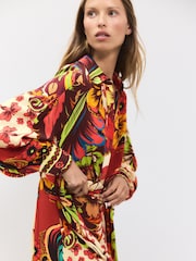 Dark Red Paisley Print Twist Front Maxi Shirt Dress - Image 5 of 8