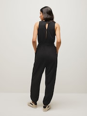 Black Sleeveless Jersey Tie Waist Jumpsuit - Image 2 of 7