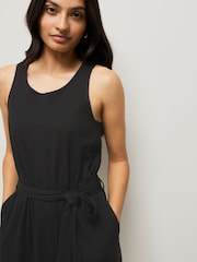 Black Sleeveless Jersey Tie Waist Jumpsuit - Image 3 of 7