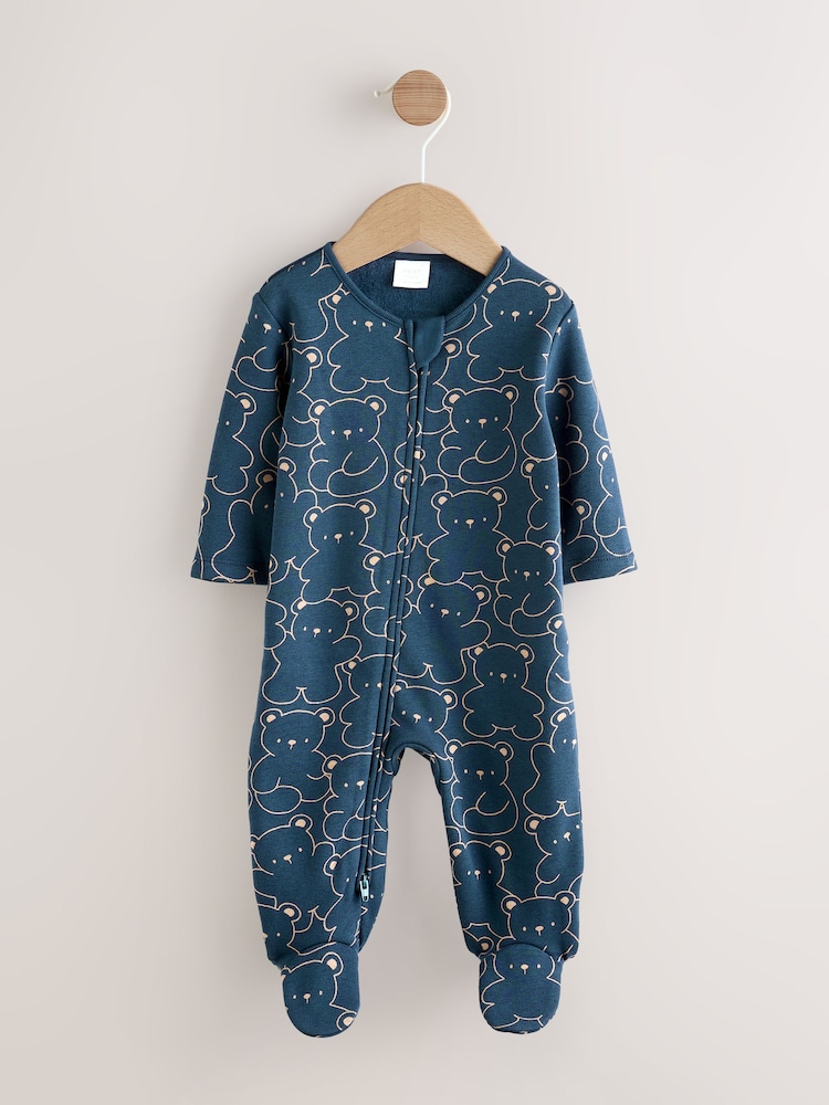 Navy Bear Baby Fleece Lined Sleepsuit - Image 1 of 7 Navy Bear Baby Fleece Lined Sleepsuit - Image 1 of 7