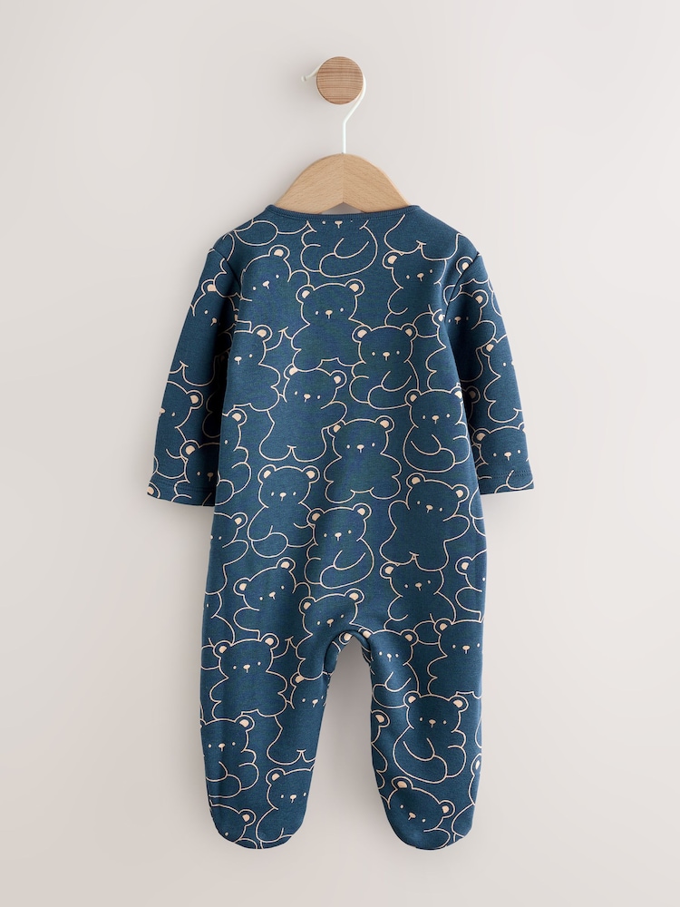 Navy Bear Baby Fleece Lined Sleepsuit - Image 2 of 7 Navy Bear Baby Fleece Lined Sleepsuit - Image 2 of 7