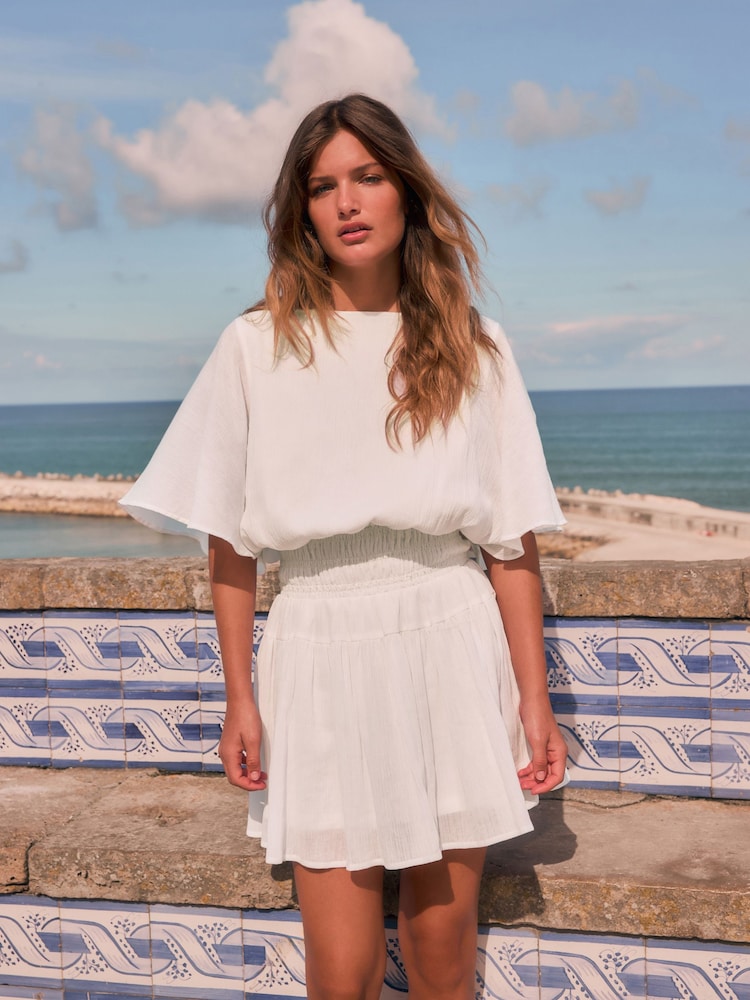 White Shirred Waist Playsuit - Image 2 of 7