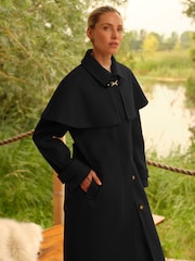 Love & Roses Black Longline Cape Coat - Image 2 of 4