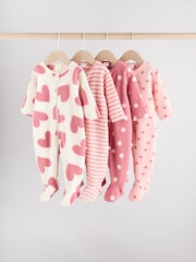 Pink 4 Pack Baby Micro Fleece Two Way Zip Sleepsuits - Image 1 of 13