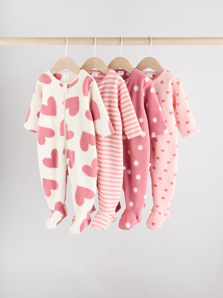 Pink 4 Pack Baby Micro Fleece Two Way Zip Sleepsuits - Image 1 of 13