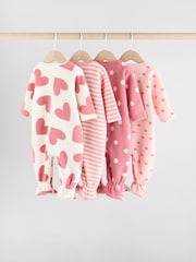 Pink 4 Pack Baby Micro Fleece Two Way Zip Sleepsuits - Image 2 of 13