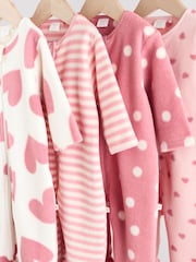 Pink 4 Pack Baby Micro Fleece Two Way Zip Sleepsuits - Image 8 of 13