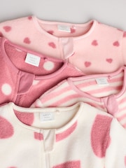 Pink 4 Pack Baby Micro Fleece Two Way Zip Sleepsuits - Image 9 of 13