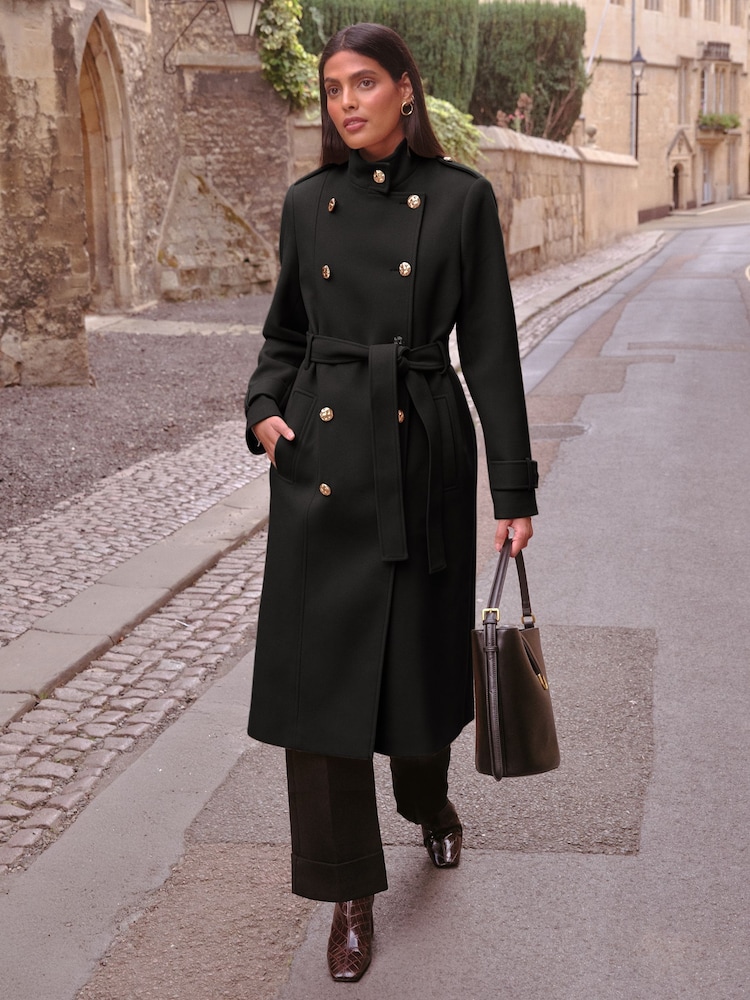 Love & Roses Black Petite Funnel Neck Wrap Coat - Image 1 of 4