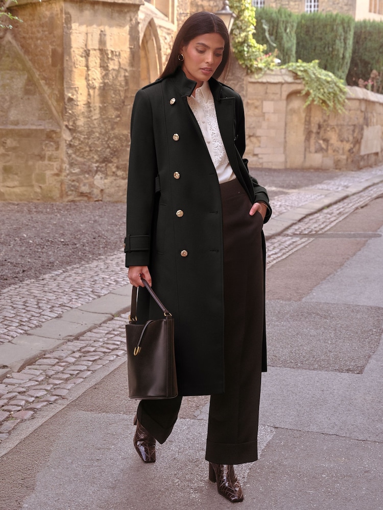 Love & Roses Black Petite Funnel Neck Wrap Coat - Image 2 of 4