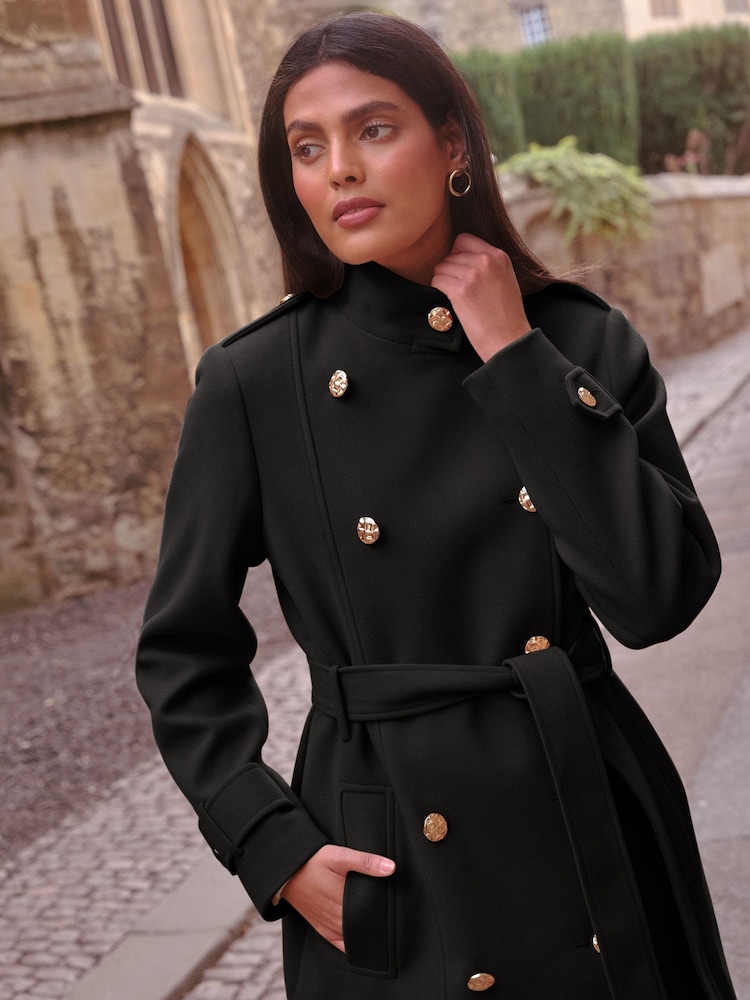 Love & Roses Black Petite Funnel Neck Wrap Coat - Image 4 of 4