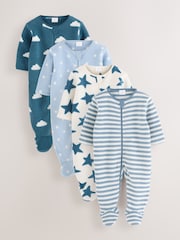 Blue Baby Micro Fleece Two Way Zip Sleepsuits 4 Pack - Image 1 of 12
