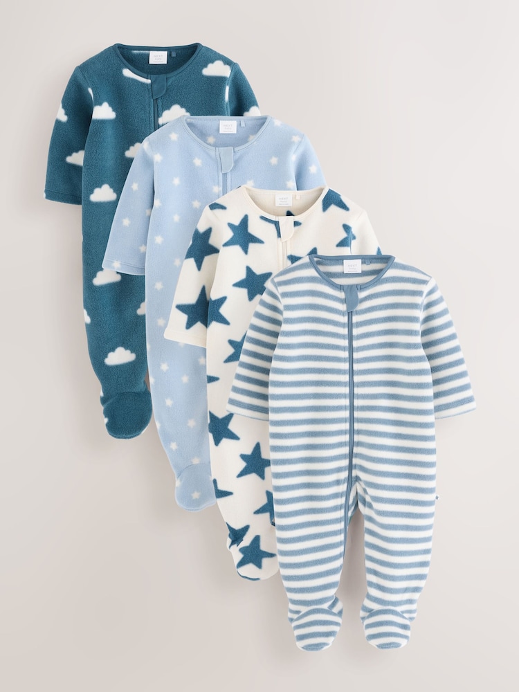 Blue Baby Micro Fleece Two Way Zip Sleepsuits 4 Pack - Image 1 of 12