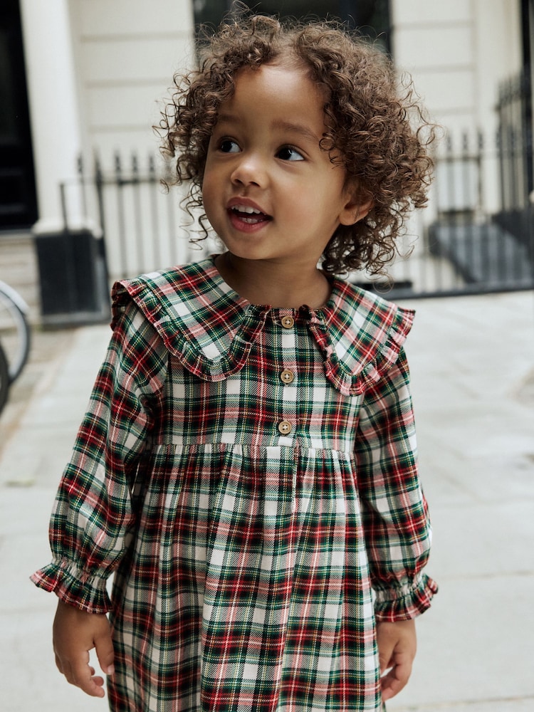 Red/Green Check Long Sleeve Collar Dress (3mths-8yrs) - Image 2 of 12