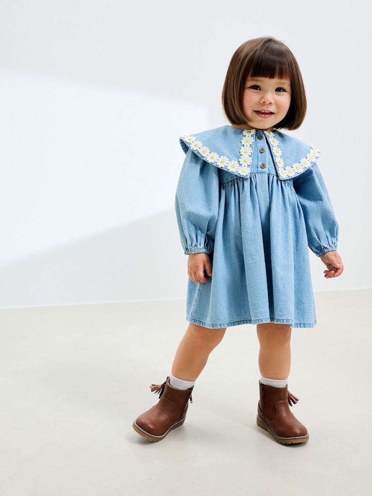 Denim Daisy Collar Dress (3mths-8yrs) - Image 1 of 7 Denim Daisy Collar Dress (3mths-8yrs) - Image 1 of 7