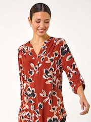 Roman Red Blurred Floral Print Blouses - Image 1 of 5