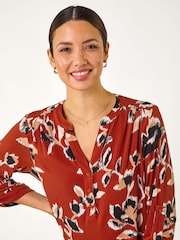 Roman Red Blurred Floral Print Blouses - Image 4 of 5