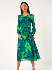 Roman Green Abstract Belted Midi Dress - Image 2 of 5