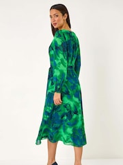Roman Green Abstract Belted Midi Dress - Image 3 of 5
