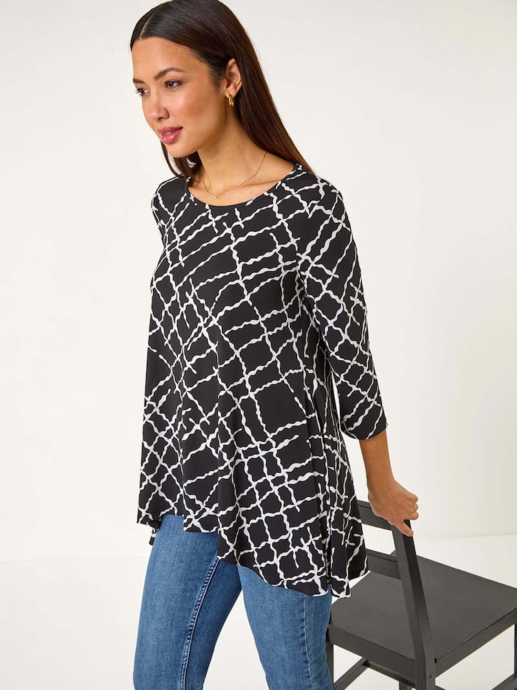 Roman Abstract Check Print Asymmetric Tunic - Bild 1 von 5