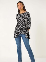 Roman Abstract Check Print Asymmetric Tunic - Bild 2 von 5