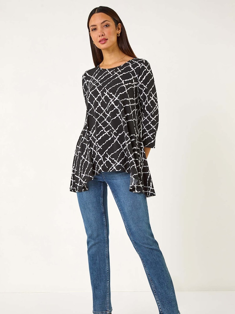 Roman Abstract Check Print Asymmetric Tunic - Bild 2 von 5