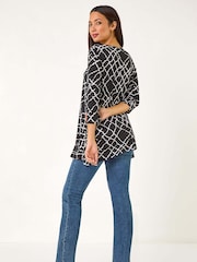 Roman Abstract Check Print Asymmetric Tunic - Bild 3 von 5