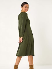 Roman Green Ribbed Drop Waist Stretch Midi Dress - Image 3 of 5