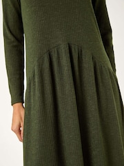 Roman Green Ribbed Drop Waist Stretch Midi Dress - Image 5 of 5