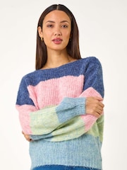 Dusk Pink/Blue Stripe Knit Jumper - Image 1 of 5