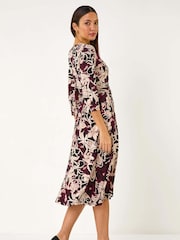 Roman Black Floral Print Midi Wrap Dress - Image 3 of 5