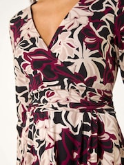 Roman Black Floral Print Midi Wrap Dress - Image 5 of 5