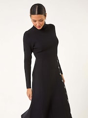 Roman Black Button Detail Knitted Dress - Image 2 of 5