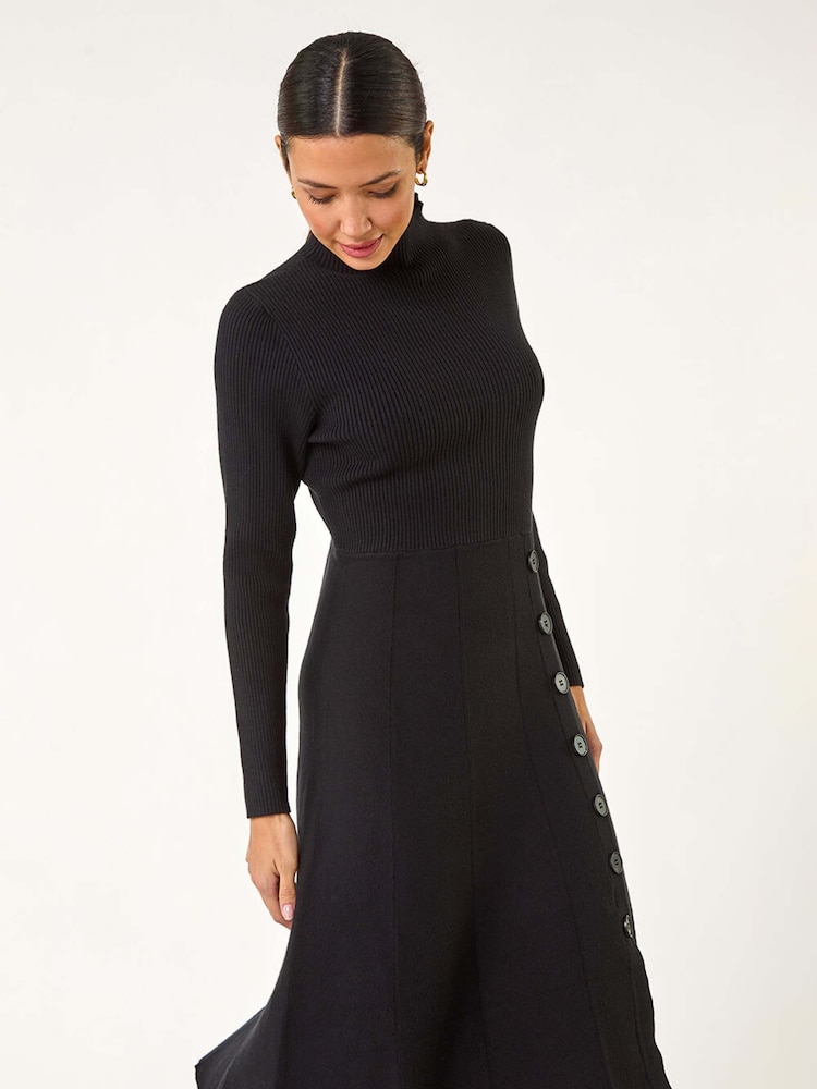 Roman Black Button Detail Knitted Dress - Image 2 of 5