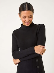 Roman Black Button Detail Knitted Dress - Image 4 of 5