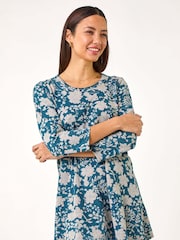 Roman Blue Floral Print Tunic Top - Image 1 of 5