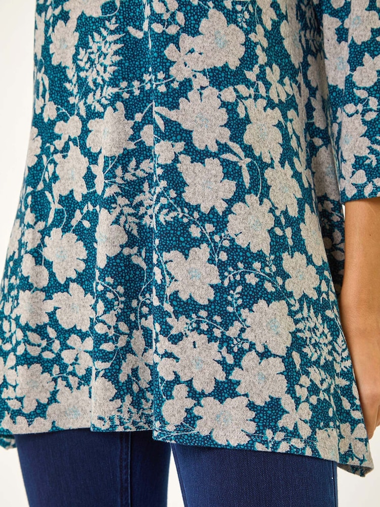Roman Blue Floral Print Tunic Top - Image 5 of 5