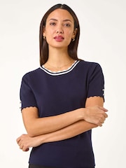 Roman Blue Scallop Edge Knit T-Shirt - Image 1 of 5