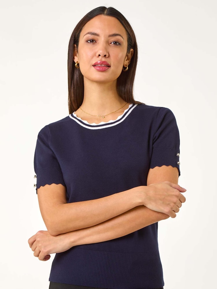 Roman Blue Scallop Edge Knit T-Shirt - Image 1 of 5