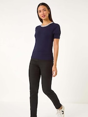 Roman Blue Scallop Edge Knit T-Shirt - Image 2 of 5