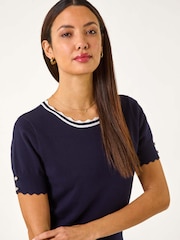 Roman Blue Scallop Edge Knit T-Shirt - Image 4 of 5