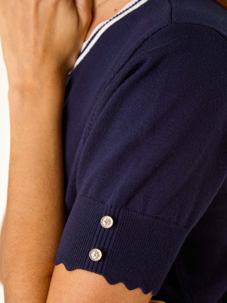 Roman Blue Scallop Edge Knit T-Shirt - Image 5 of 5