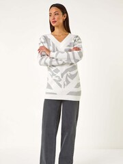 Roman Grey Abstract Jacquard Knit Jumper - Image 2 of 5