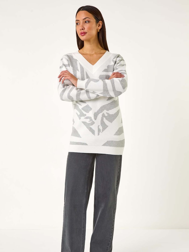 Roman Grey Abstract Jacquard Knit Jumper - Image 2 of 5